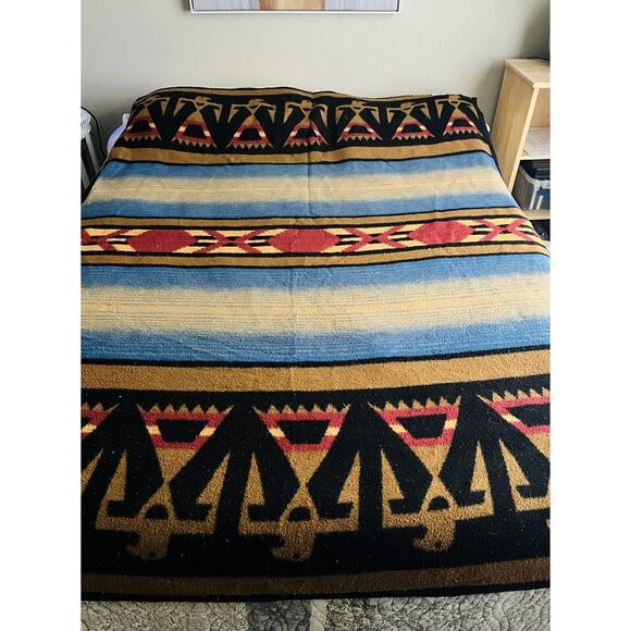 Vtg BIEDERLACK Blanket Throw Western Native Aztec Southwestern Thunderbird Eagle - Picture 5 of 14